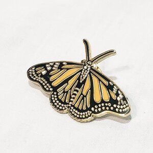 Monarch Butterfly Wings Open Lapel Pin Orange Black 1 1/2"